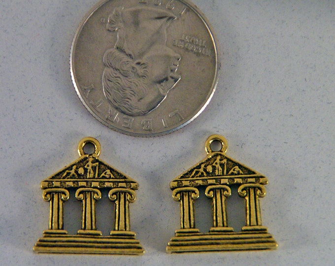 Pair of Gold-tone Pewter Greek Parthenon Charms Travel- Greece