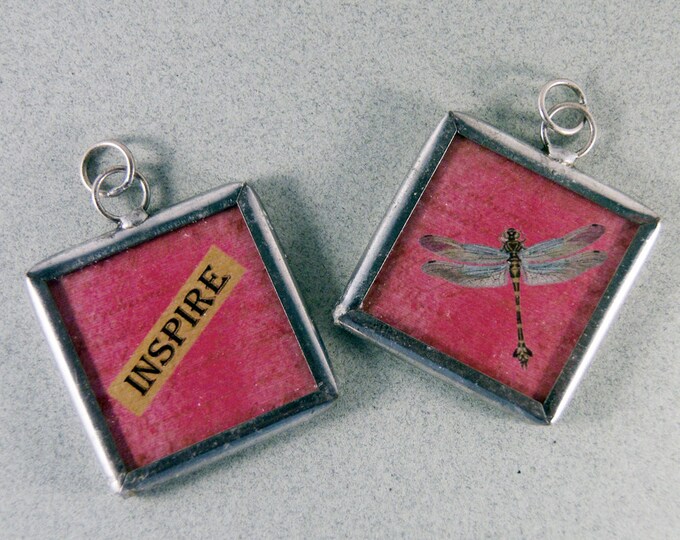 Double-sided Dragonfly and Inspire Message Charm Pendant