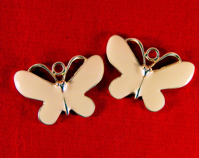 Pair of Gold-tone Pale Peach Epoxy Butterfly Charms