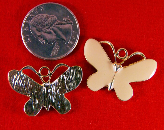 Pair of Gold-tone Pale Peach Epoxy Butterfly Charms