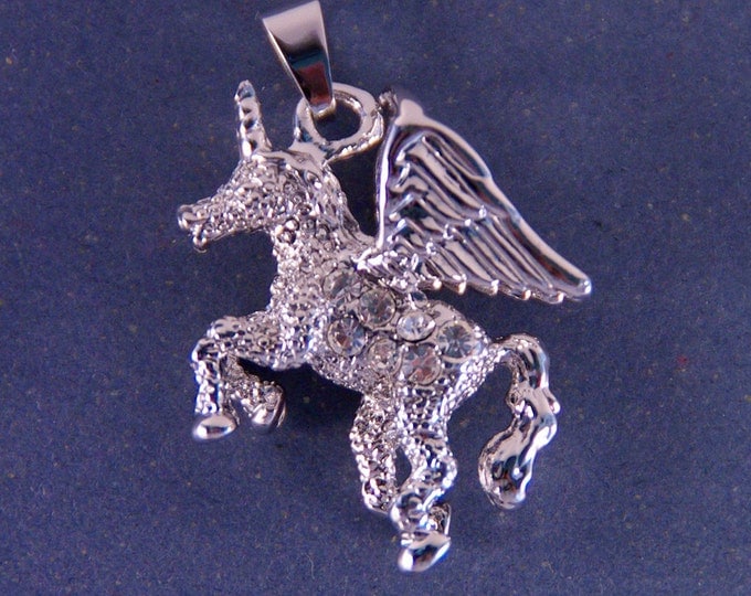 Unicorn Pendant Rhinestone Accents Silver-tone