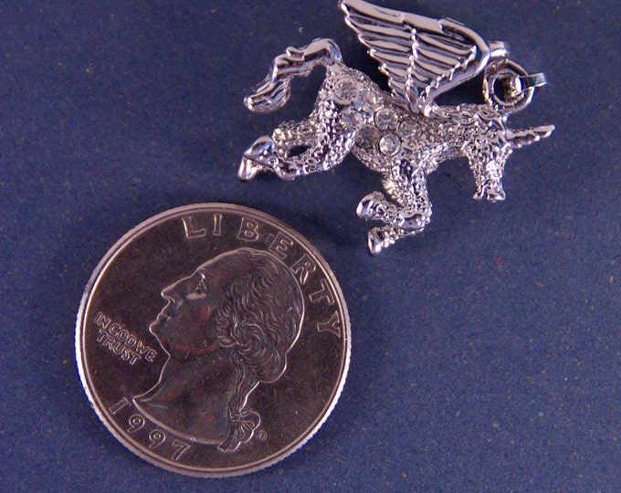 Unicorn Pendant Rhinestone Accents Silver-tone