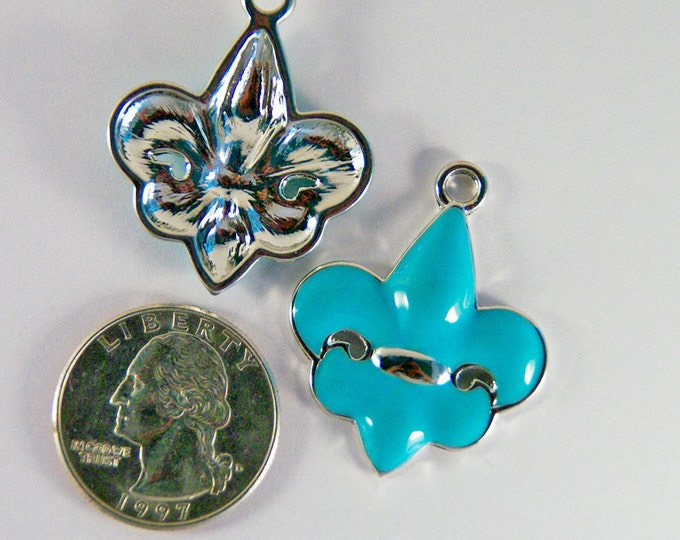 Pair of Silver-tone Metal Blue Epoxy Fleur de Lis Charms
