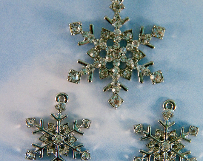 Silver-tone Snowflake Charms and Pendant with Rhinestones Set