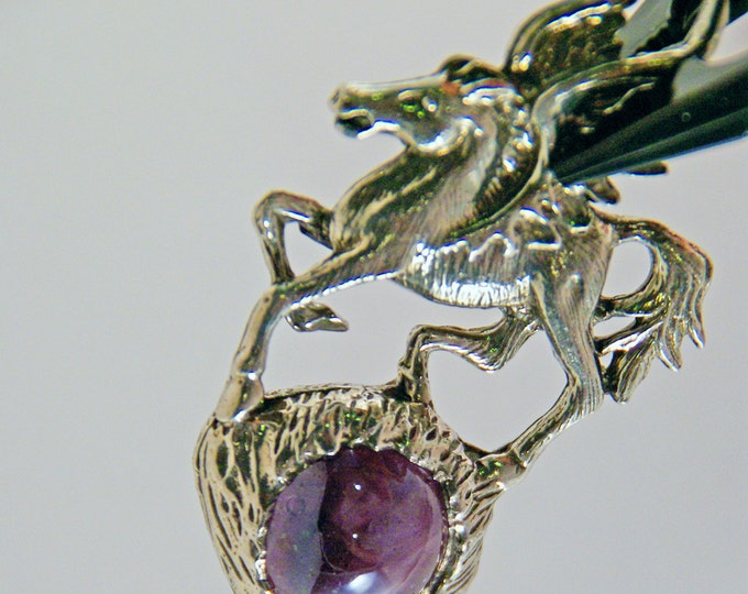 Pewter Pegasus Pendant-Choose Your Color Iridescent Glass Marble