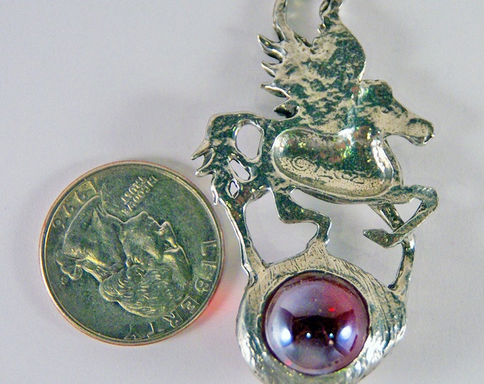 Pewter Pegasus Pendant-Choose Your Color Iridescent Glass Marble