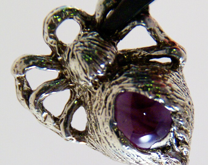 Pewter Spider Pendant-Choose Your Color Iridescent Glass Marble