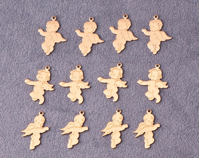 12 Brass Cherub Charms in 3 Different Poses