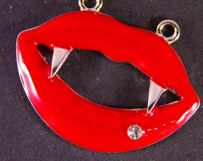 Red Epoxy Double Link Silver-tone Vampire Pendant