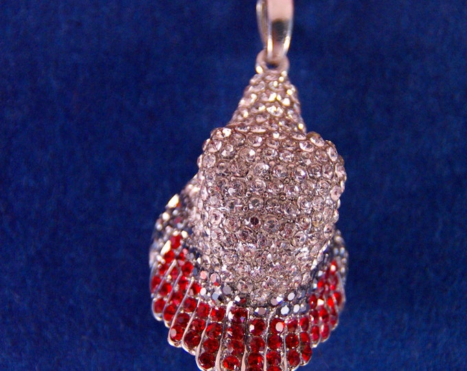 Eagle Head Pendant Rhinestone Encrusted with Clear and Red Rhinestones