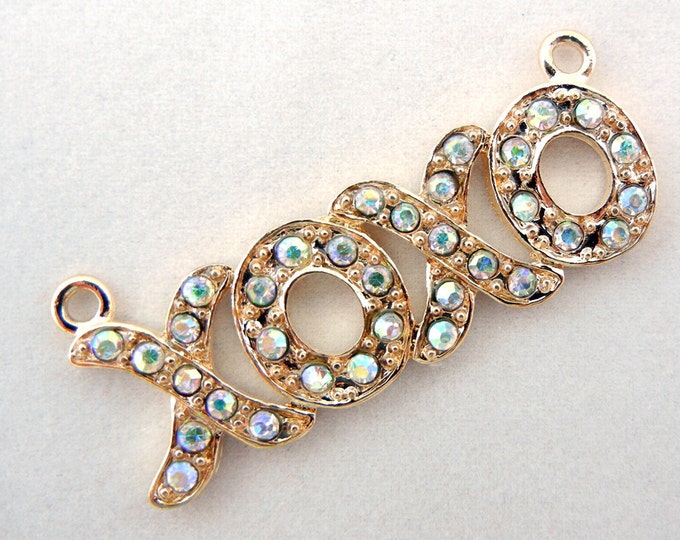 xoxo Pendant in Gold-tone and Aurora Borealis Rhinestones Double Link