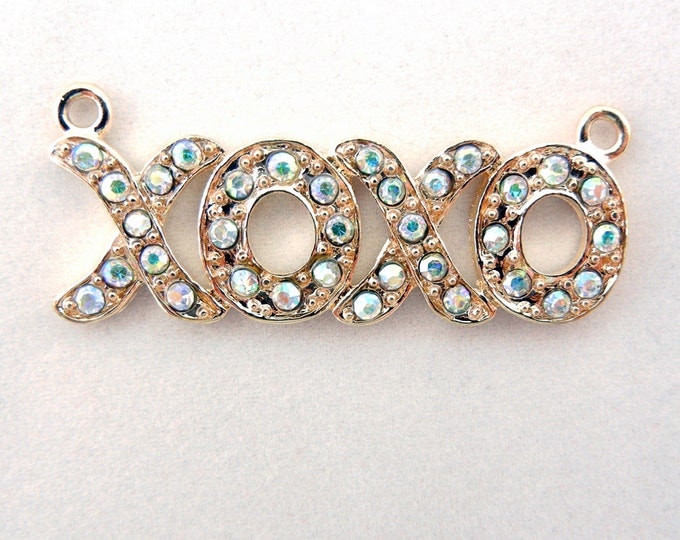 xoxo Pendant in Gold-tone and Aurora Borealis Rhinestones Double Link