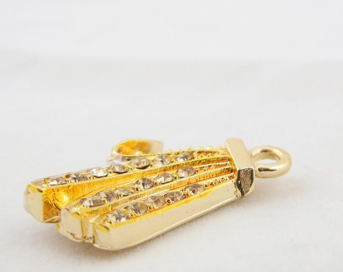 Banana Charm with Rhinestones and Link Gold-tone