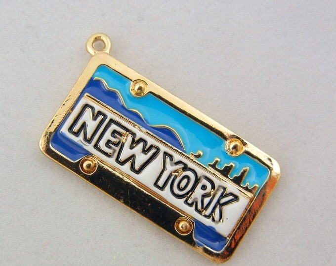 New York License Plate Charm Pendant- Travel