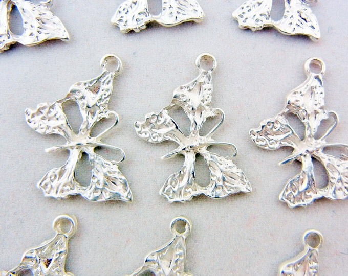 Set of Matte Silver-tone Butterfly Charms