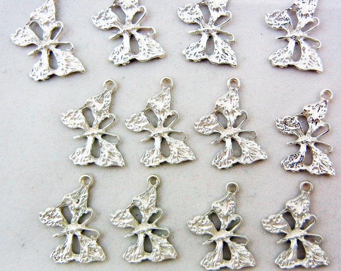 Set of Matte Silver-tone Butterfly Charms