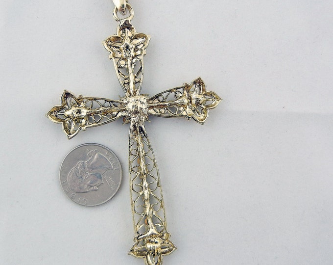 4" Long Gold-tone Black and Gray Rhinestone Filigree Cross PendantOL