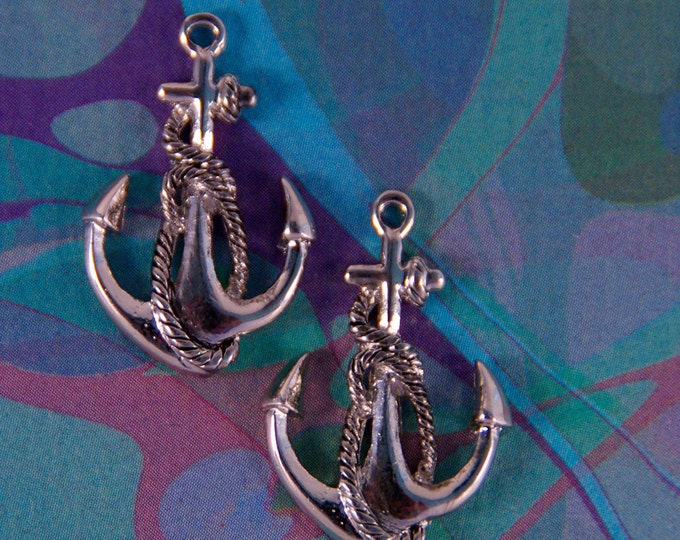 Set of 4 of Silver-tone Anchors with Rope Charms