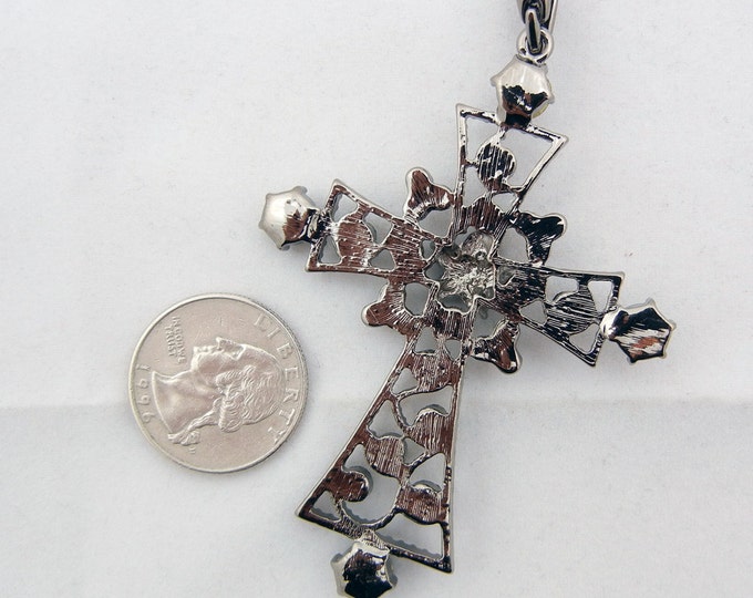 Filigree Hematite with Black and Hematite Rhinestone Encrusted Cross Pendant