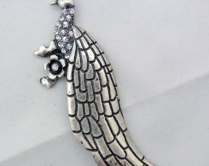 Matte Silver-tone Peacock Charm Pendant