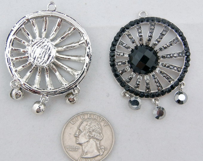 Silver-tone Round Drop Charms with Black Focal