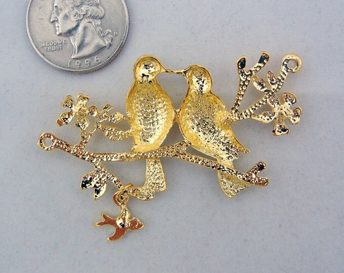 Gold-tone Lovebird Bird Double Link Pendant