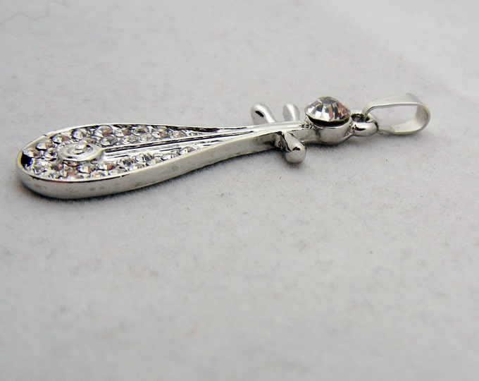 Mandolin Pendant Silver-tone with Rhinestone Accents