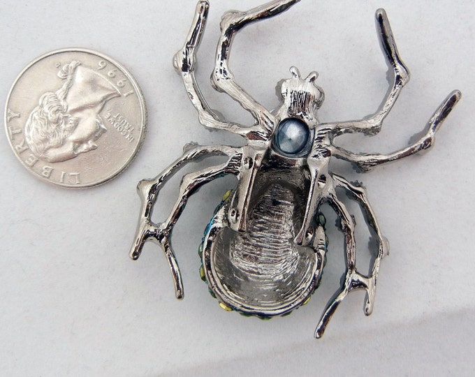 Large Hematite Silver-tone Spider Slide Charm with Turquoise Rhinestones