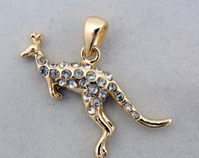 Gold-tone Kangaroo Pendant with Rhinestones