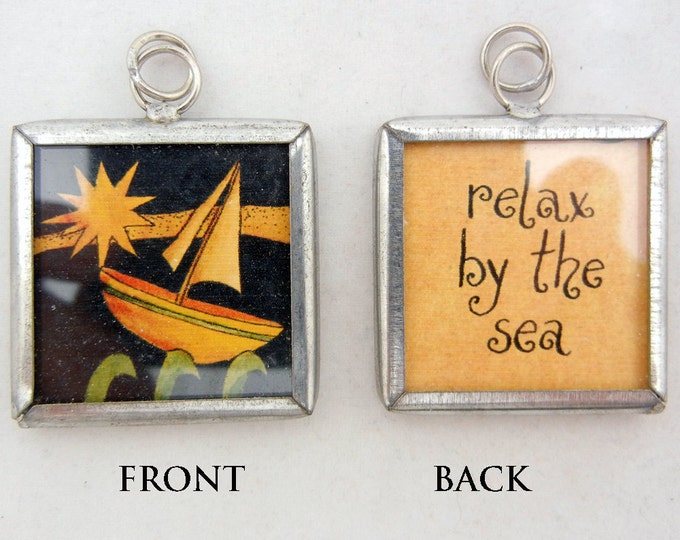 Relax by the Sea Charm in Metal Frame Under Glass