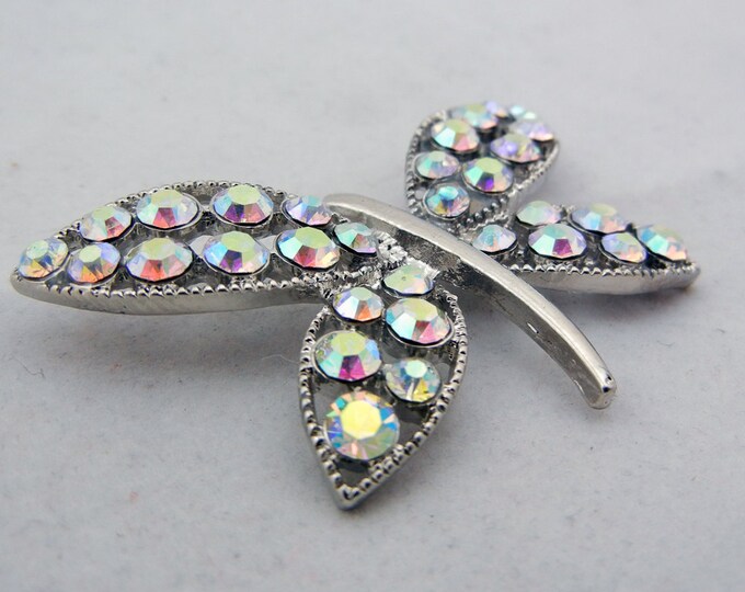 Silver-tone Aurora Borealis Rhinestone Butterfly Pendant