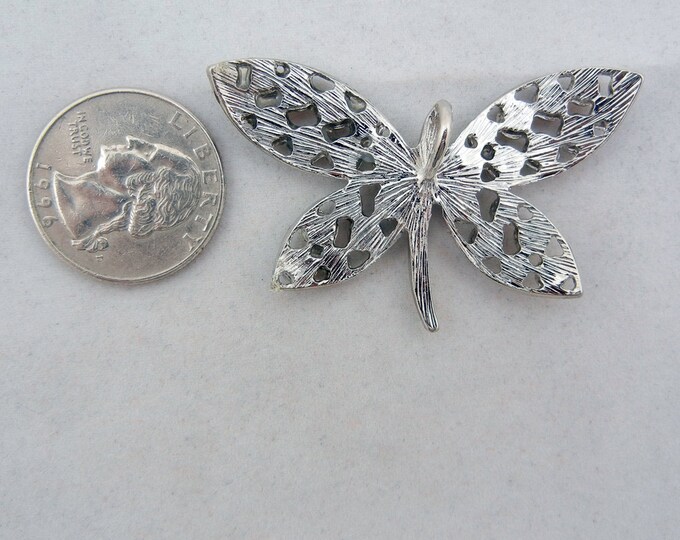 Silver-tone Aurora Borealis Rhinestone Butterfly Pendant