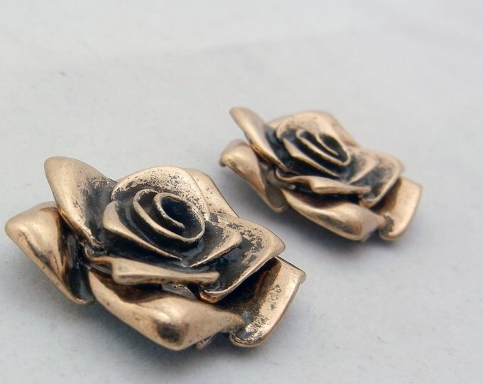 Pair of Antique Copper-tone Four Link Rose Connector Charms