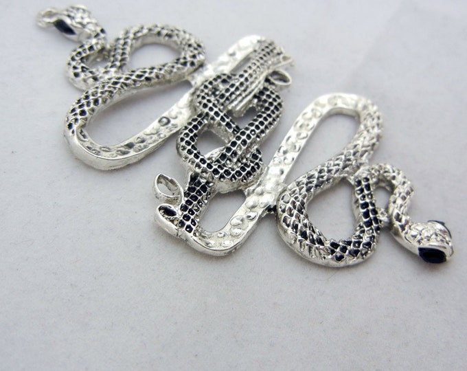 Large Antique Silver-tone Snake Side Charm Pendant