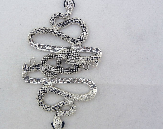 Large Antique Silver-tone Snake Side Charm Pendant