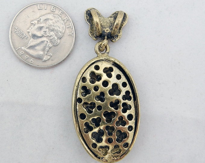 Antique Gold-tone Floral and Butterfly Theme Pendant with Rhinestone Accents