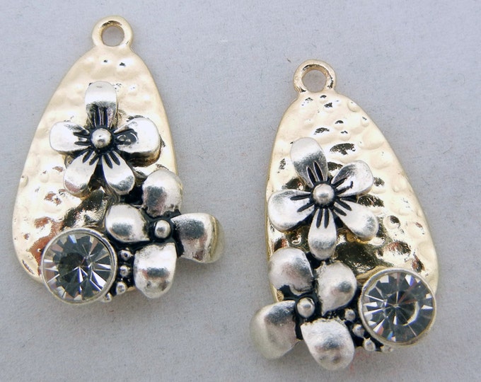 Pair of Small Two-Tone Floral Charms with Rhinestone