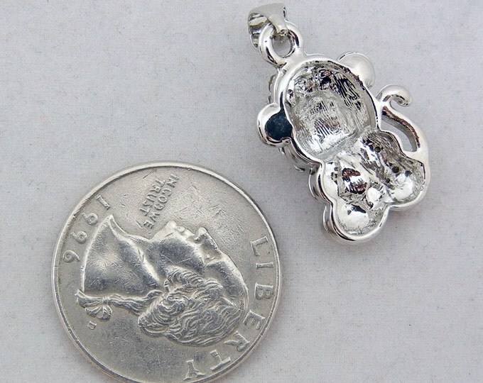 Rhinestone Monkey Pendant Silver-tone