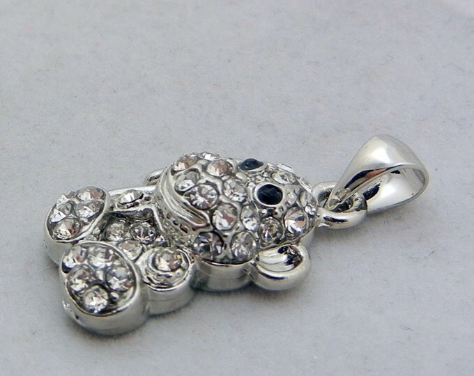 Rhinestone Monkey Pendant Silver-tone