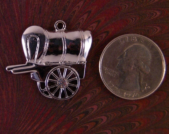 Silver-tone Stagecoach Charm with Rhinestone on Wheel