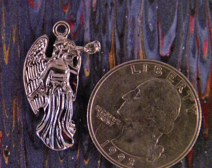 Silver-tone Metal Angel with Rhinestone Trumpet Pendant