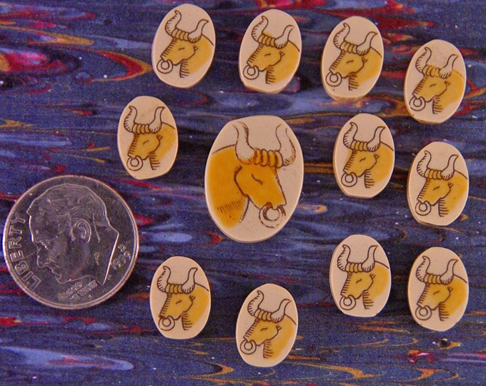 Vintage Thirteen Bull-themed Wood Cabochons