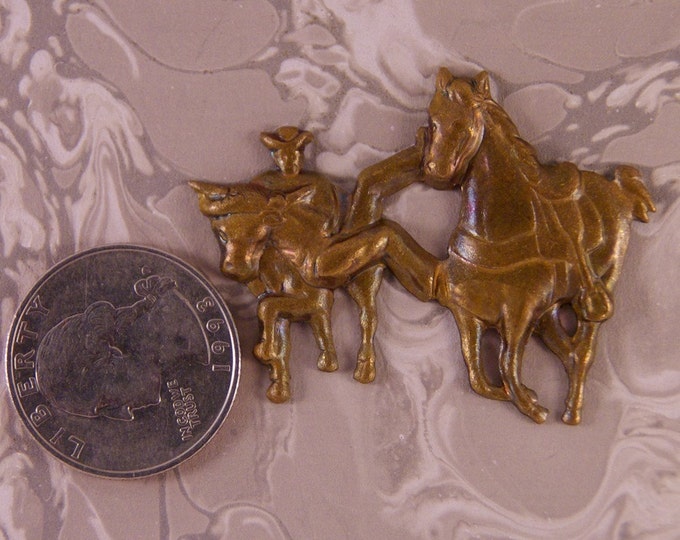 Vintage Old Brass Cowboy Horse Bronco Stamping