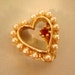 adorable vintage faux pearl and ruby heart shaped brooch