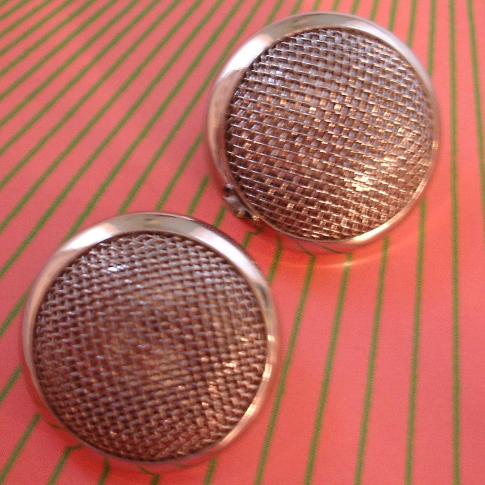vintage silver mesh speaker earrings