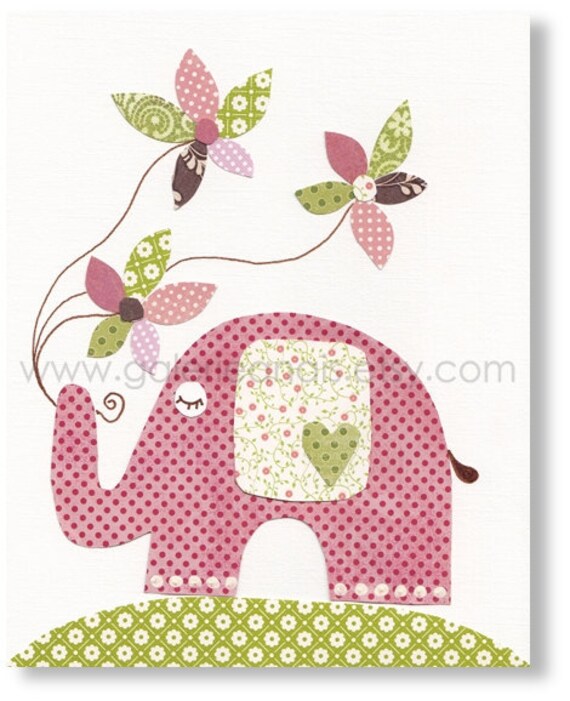 Elephant nursery Baby girl Nursery Decor children's art Baby nursery art Kids wall art Flowers nursery - In The Wind by GalerieAnais