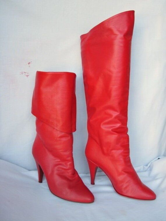 SZ 6 B VINTAGE 80S SEXY RED TALL FOLD DOWN HIGH by FearlessVintage