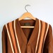 vintage 1960s mod cardigan. men size L / rockabilly three tone, brown with orange and white front stripes / the COLD PABST sweater