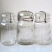 vintage 1930s - 1950s ATLAS canning jars. set of 3 quart size lightning style fruit jars. E-Z Seal, Wholefruit. Smoke, Clear. Rustic wedding