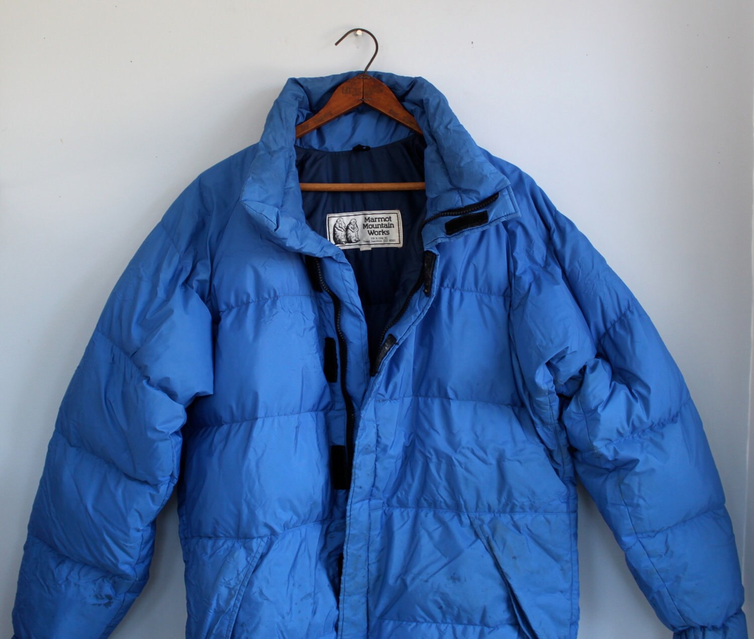 SALE vintage blue down jacket. 1970s Marmot by Luncheonettevintage
